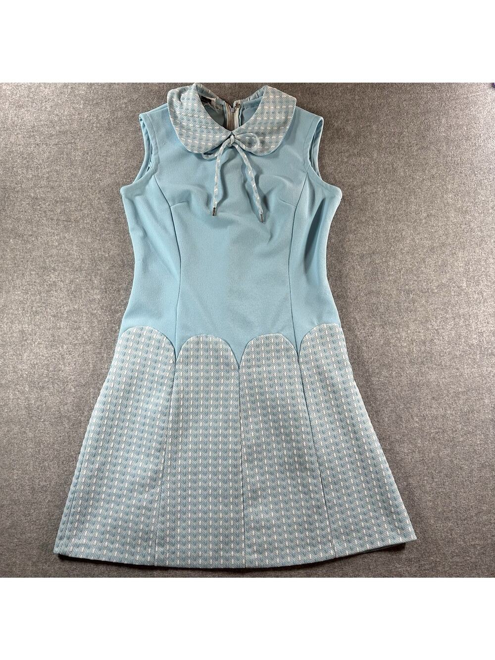 Vintage 60s/70s A Preferred Fashion Drop Waist Summer Dress Blue White S/M